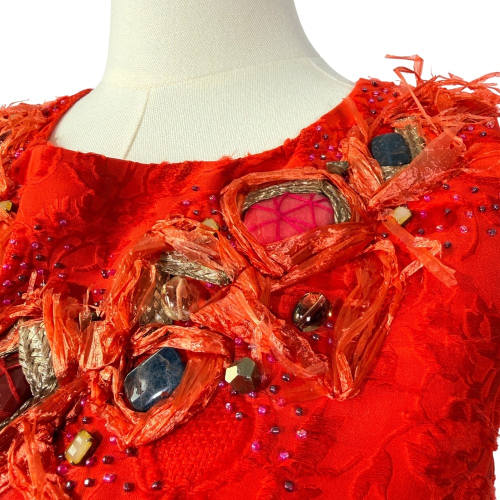 Carolina Herrera Silk Embellished Cocktail Dress Pink Orange Floral Jacquard - Picture 7 of 10